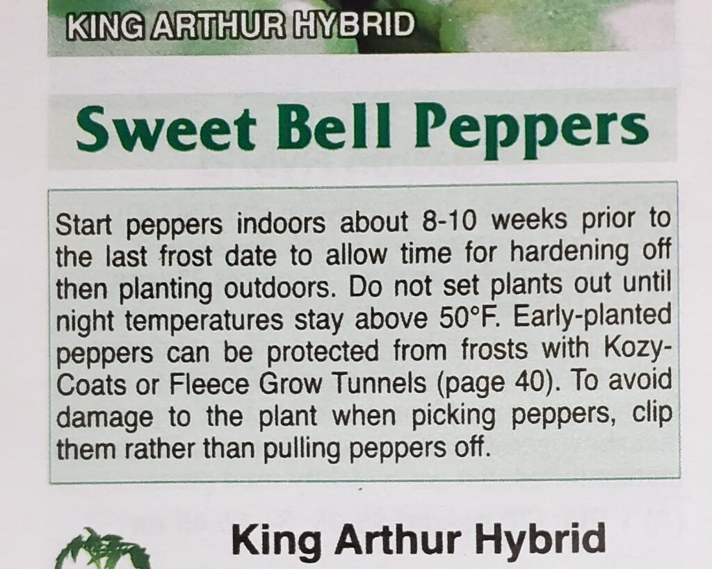 A close-up of extra growing information for gardeners who order pepper seeds.